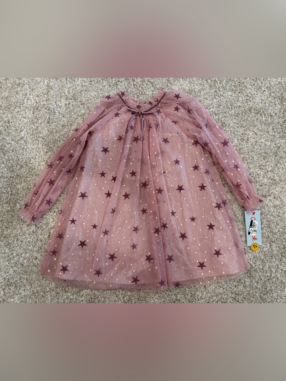 Cat & Jack Girls Pink Shimmer Mesh Dress with Star Accents